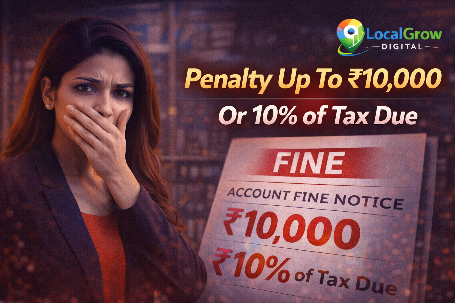 Penalty for not registering GST in India showing fine of ₹10,000 or 10 percent tax
