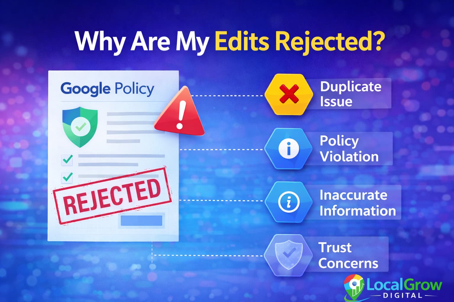 Google Business Profile edit rejected due to policy violations or incorrect information