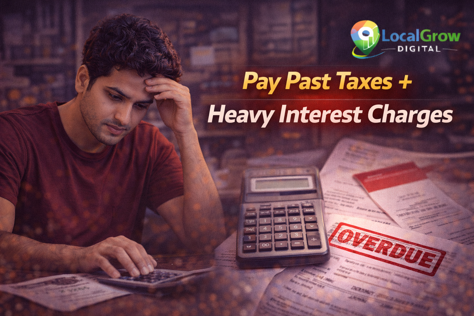 Businessman calculating overdue taxes and interest under GST