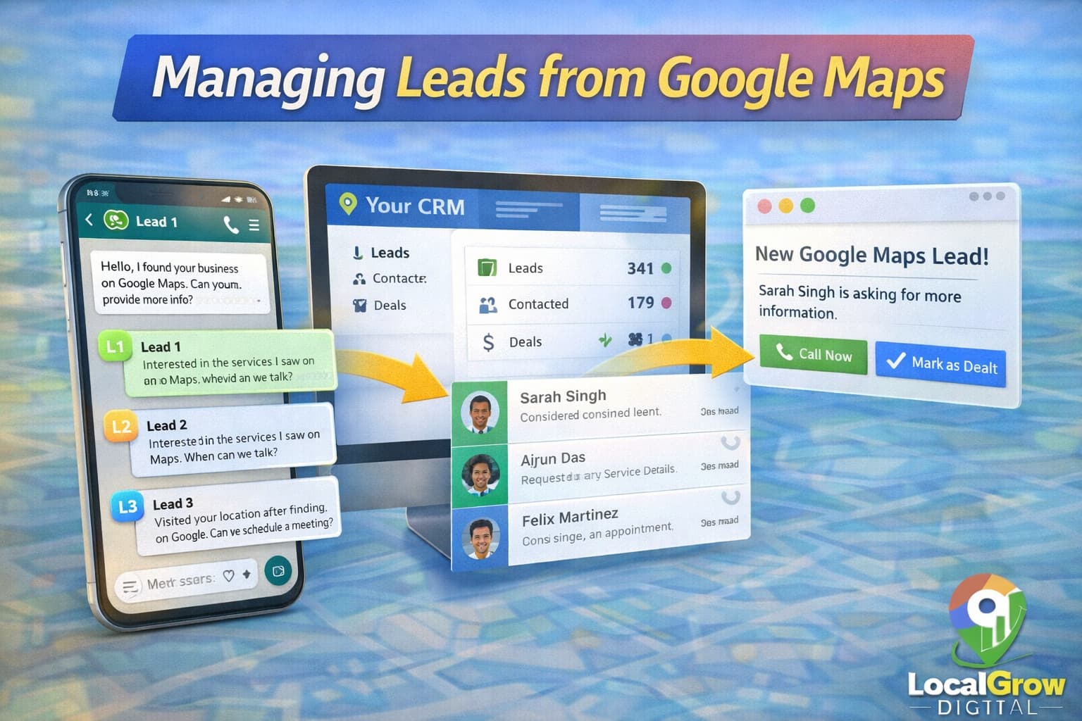 Managing Google Maps leads using CRM systems and WhatsApp