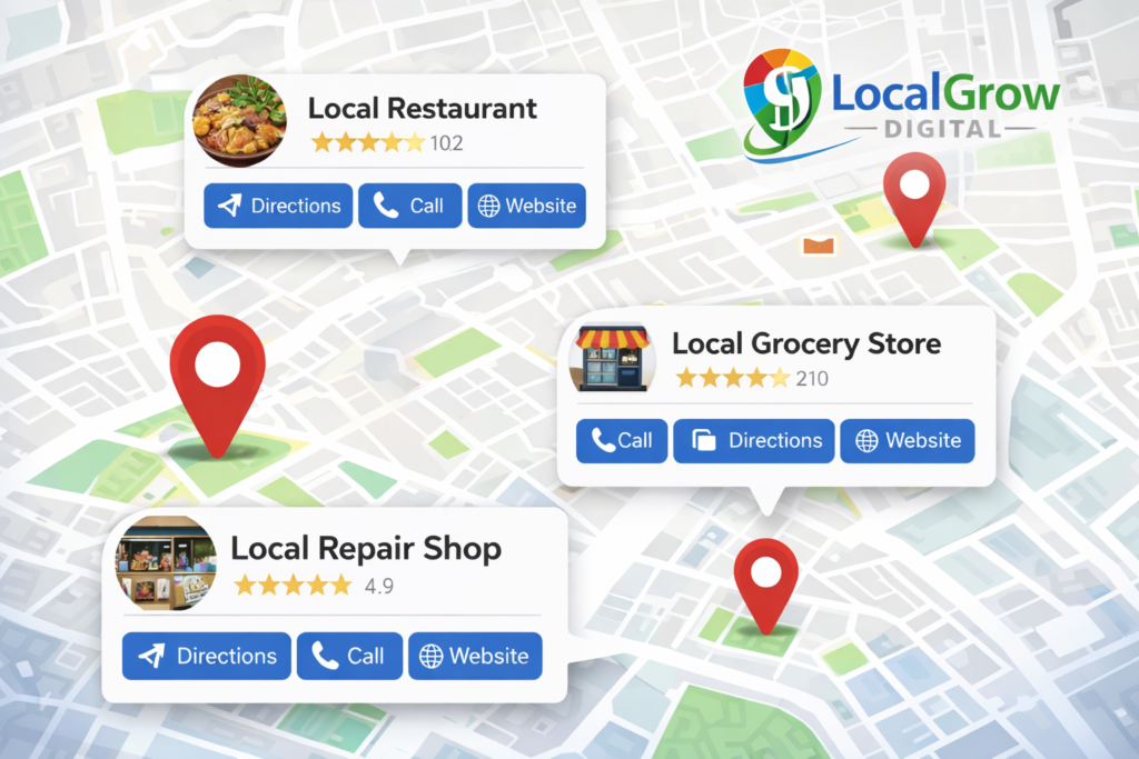Google Business Profile showing local businesses on Google Maps
