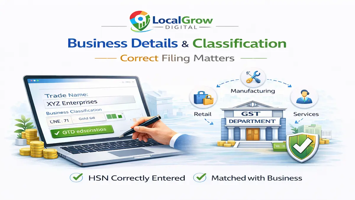 Business details and HSN classification step during GST registration online process India