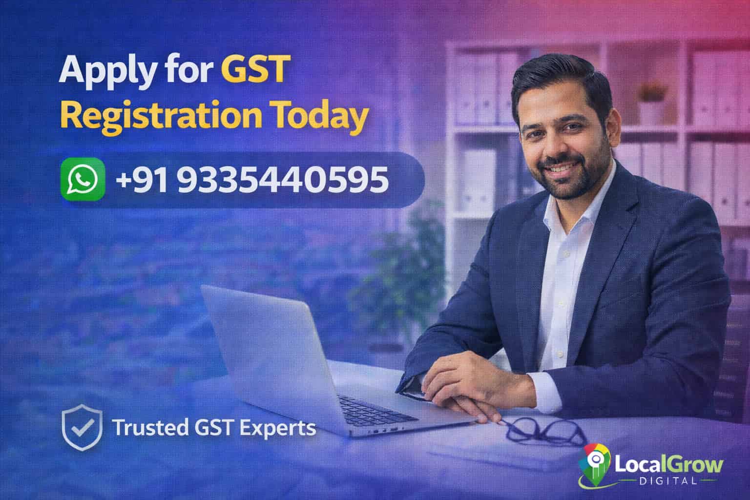 Apply for GST registration for retail business in India contact 9335440595