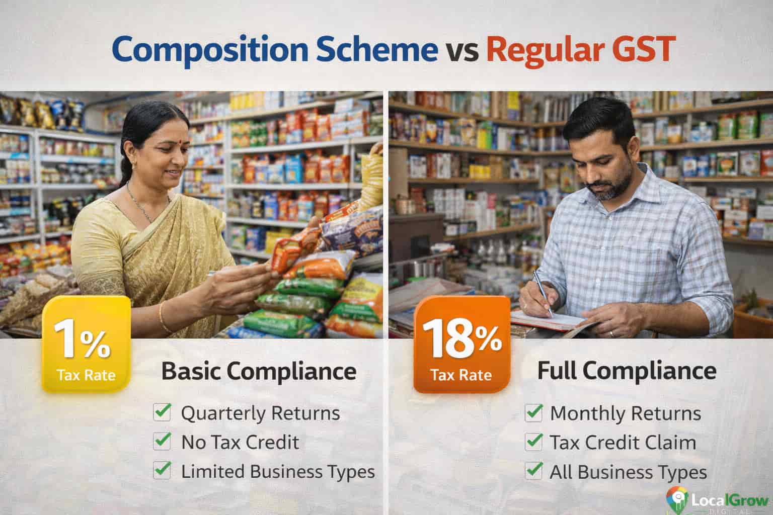 Composition scheme vs regular GST for retail shops in India comparison