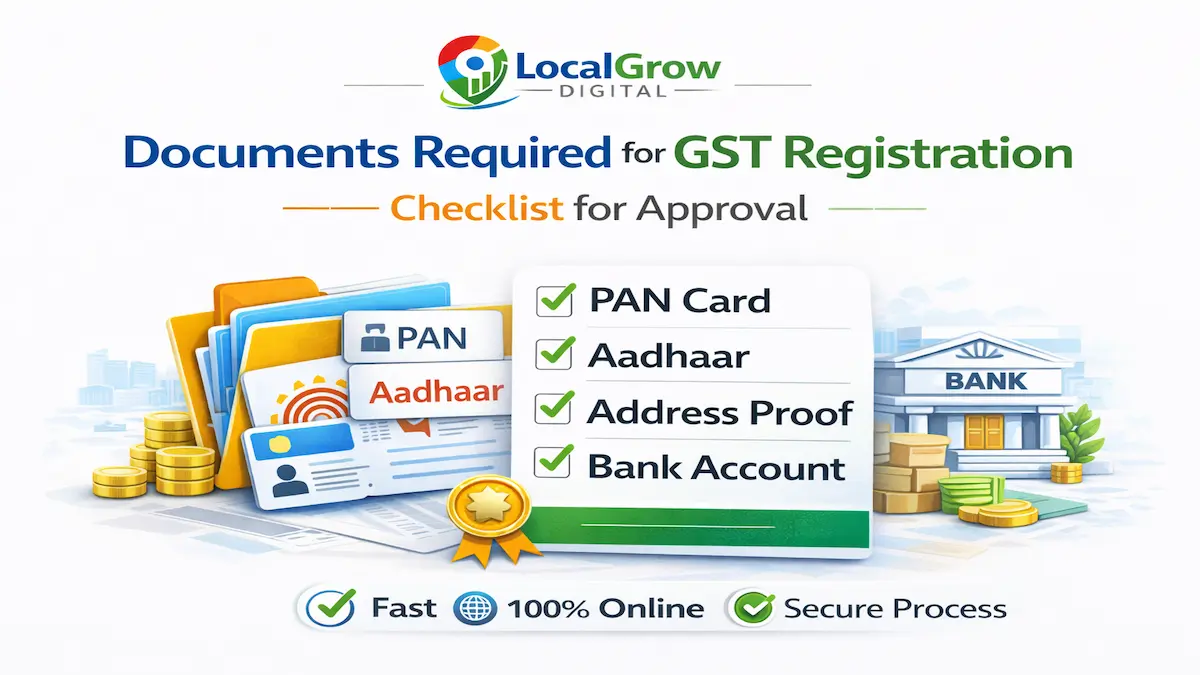 Documents required for GST registration checklist including PAN Aadhaar address proof and bank account