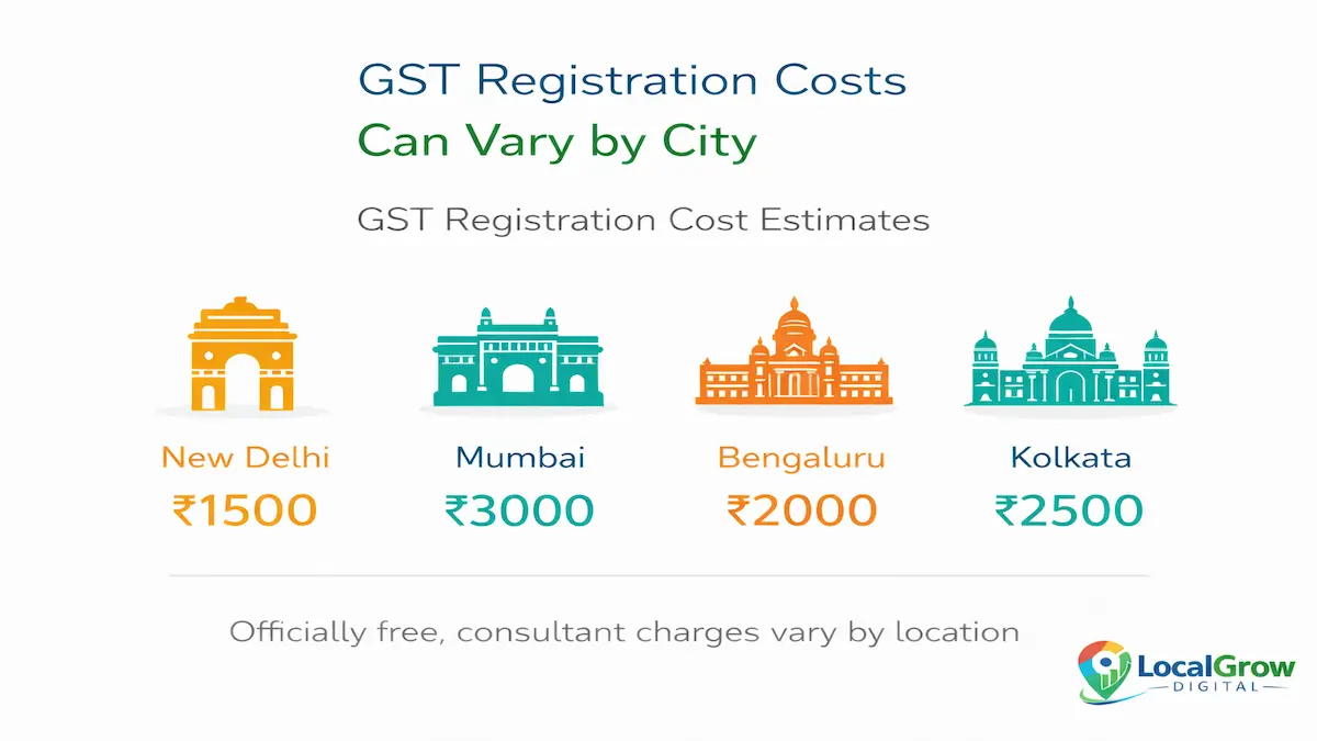 GST registration cost variation across Indian cities consultant charges
