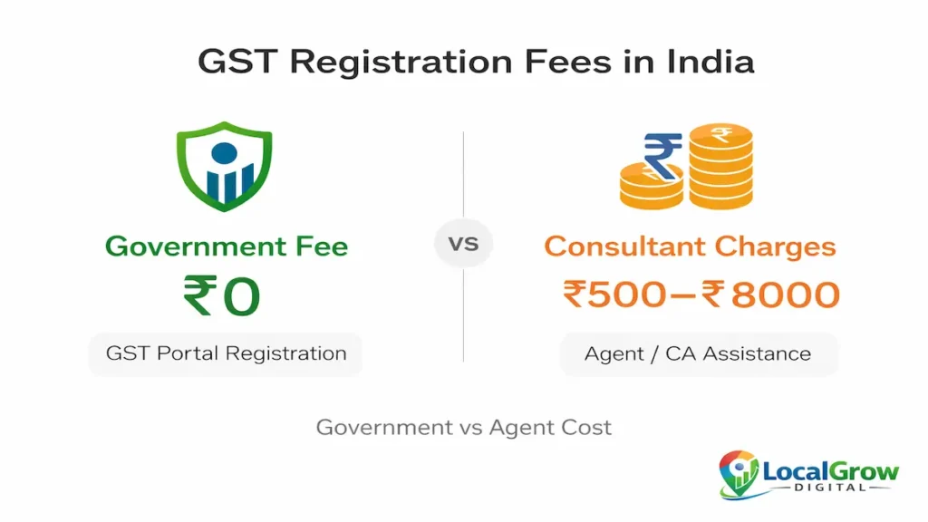 GST registration fees in India government vs consultant cost comparison