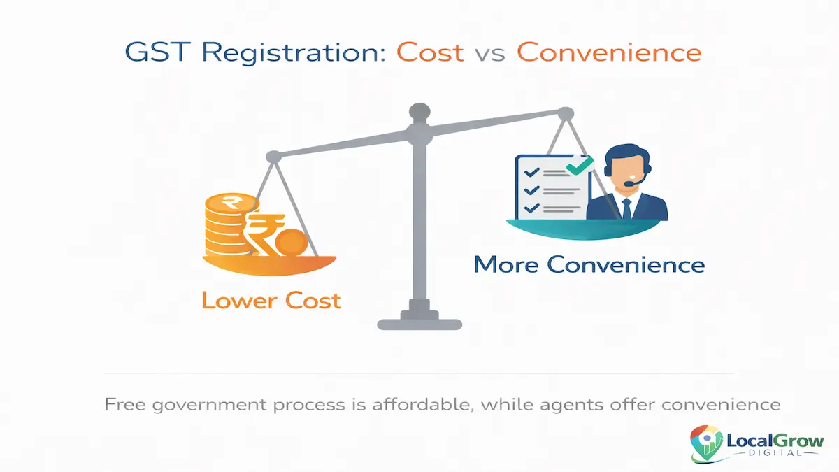 GST registration fee myths India GST registration cost vs convenience comparison DIY vs consultant India