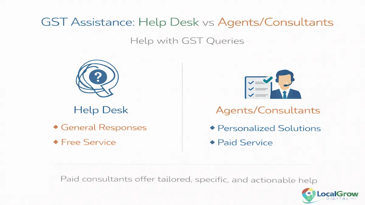 GST help desk vs consultant India GST help desk vs consultant support registration assistance comparison India