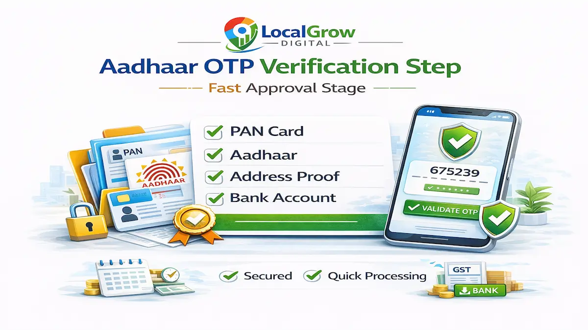 The illustration below explains the Aadhaar OTP authentication step required for faster GST registration approval.