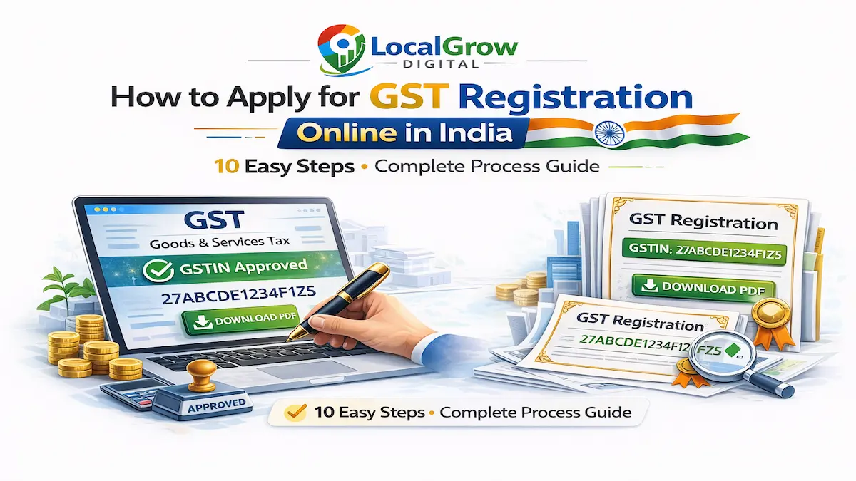 How to apply for GST registration online in India step by step process showing GSTIN approval and certificate download