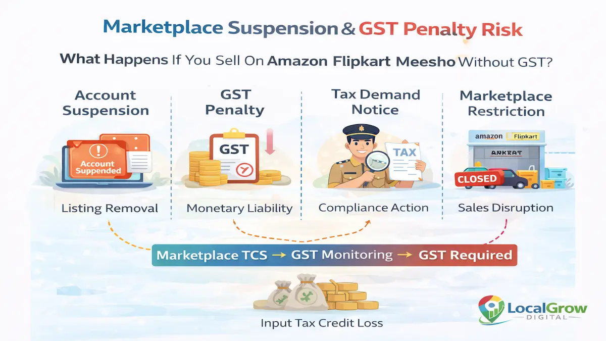GST penalty and suspension risk Marketplace suspension GST penalty risk infographic
