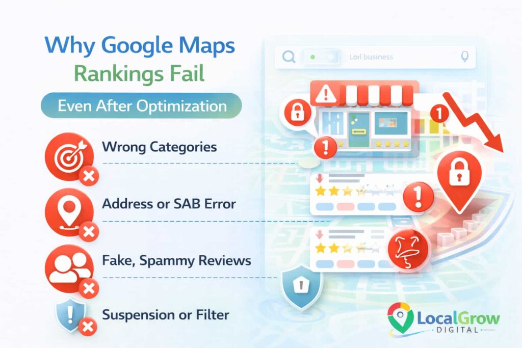 Google Maps ranking not improving due to common Google Business Profile issues