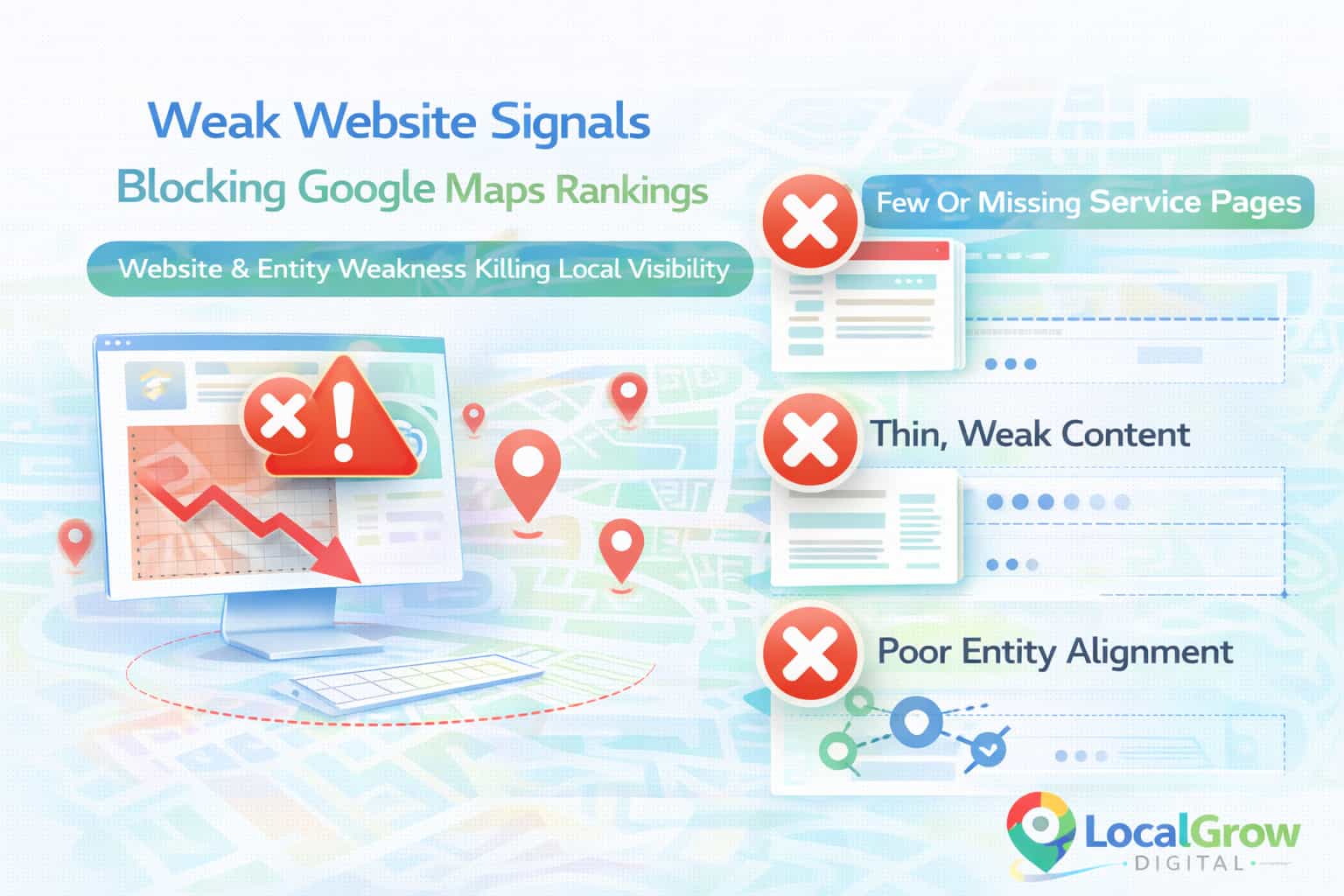 Weak website SEO signals affecting Google Maps rankings